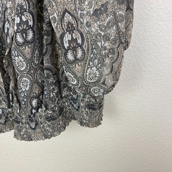 CJ Banks Women's V-Neck Tunic Top Size X Gray Lined Elastic Smocked Waistband - Picture 4 of 8